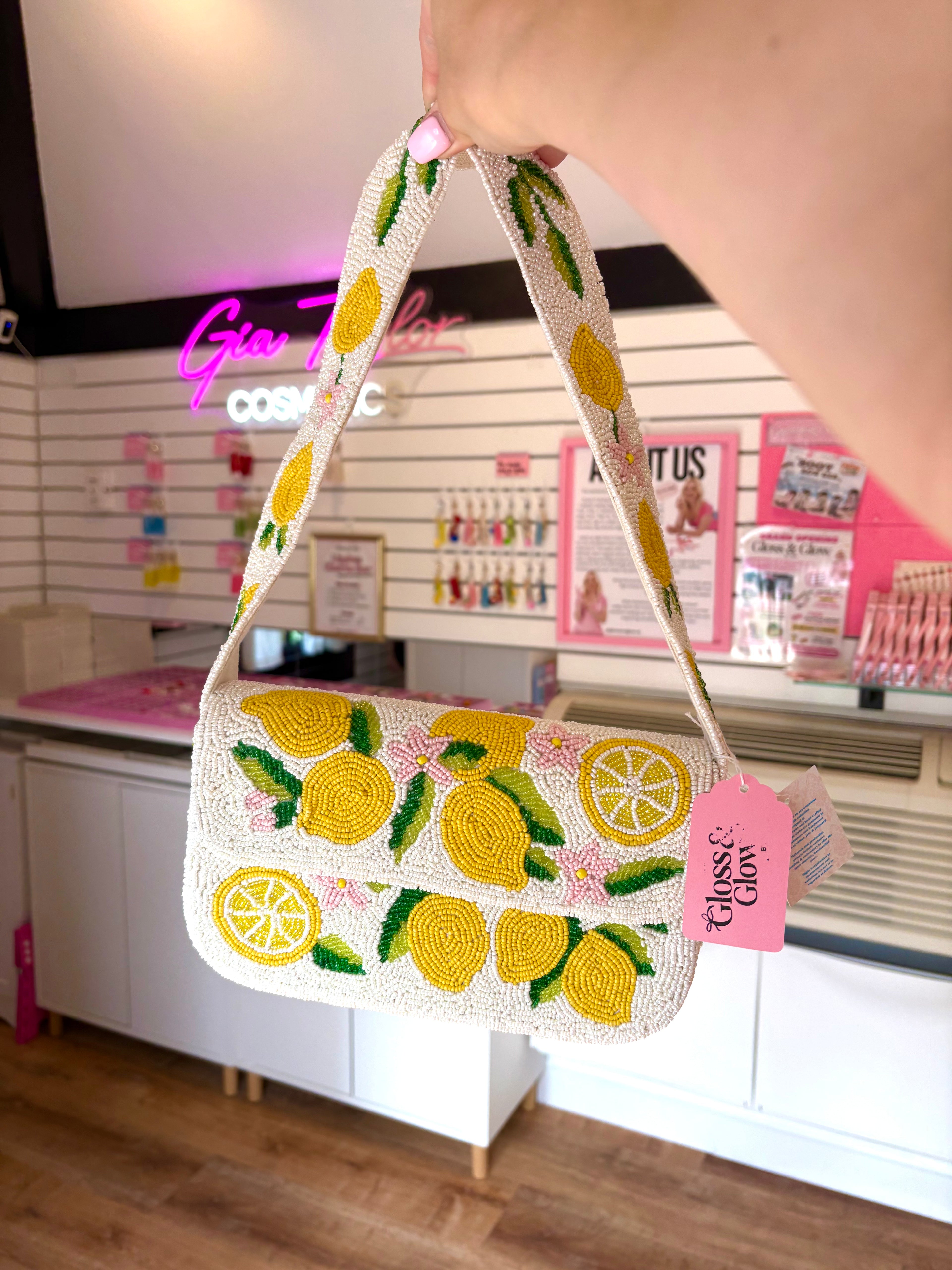 Lemon Beaded Shoulder Bag