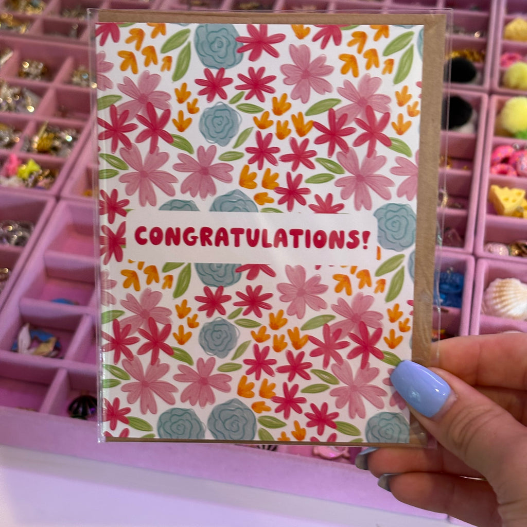 "Congratulations!" Floral Pattern Card