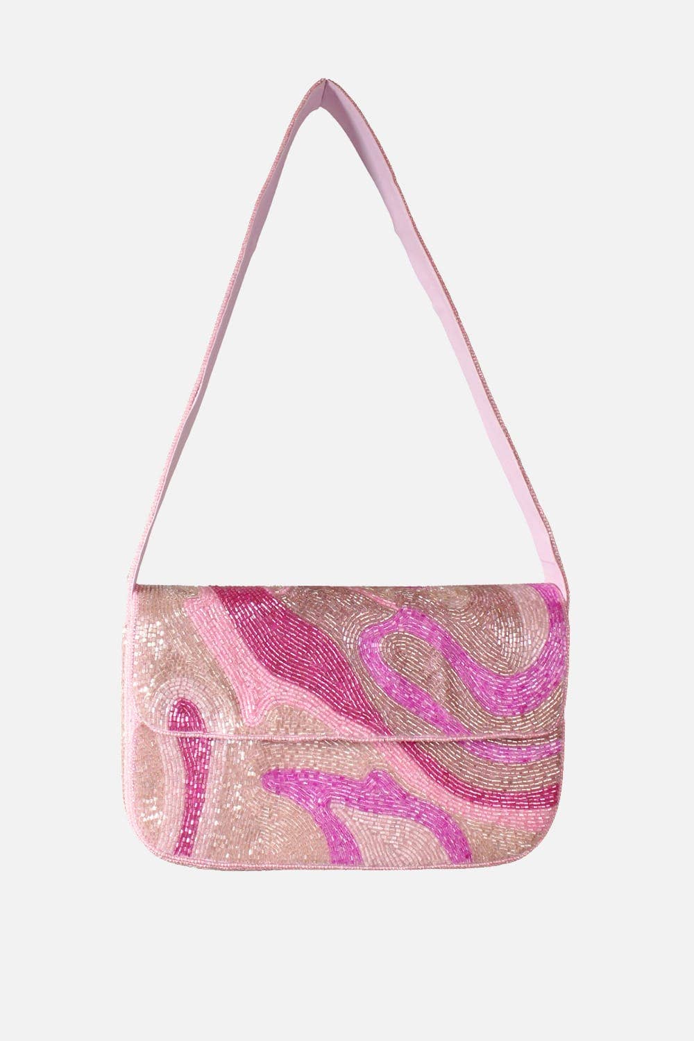 Pink Abstract Beaded Shoulder Bag