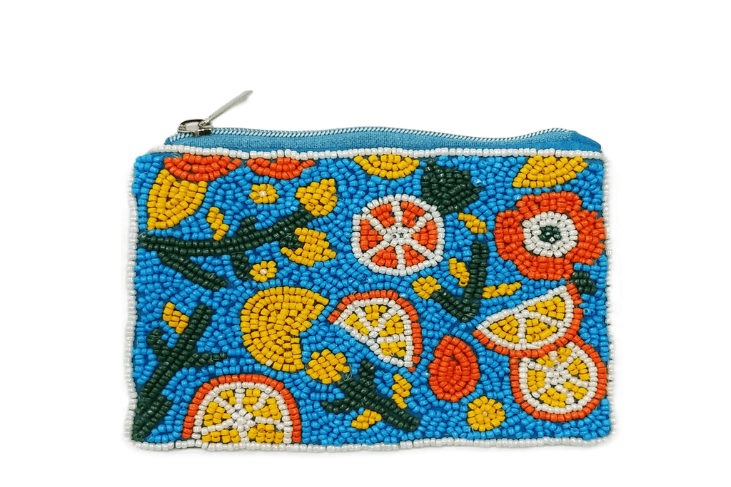 Navy Citrus Beaded Coin Purse