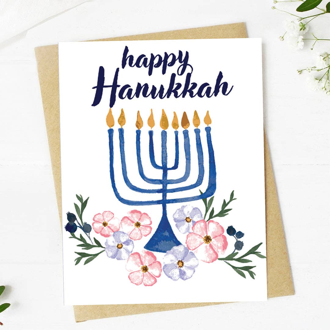 "Happy Hanukkah" Floral Greeting Card